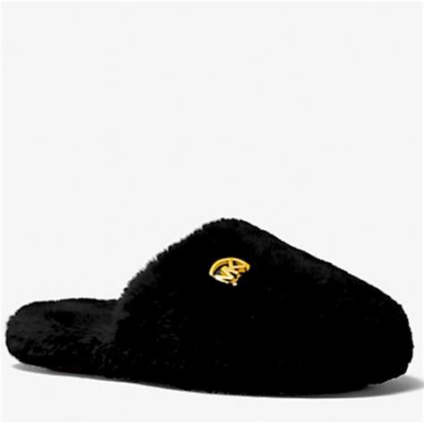 michael kors black fluffy slippers|Michael Kors slip on slippers.